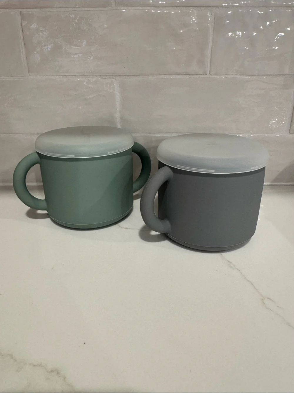 WeeSprout Silicone Snack Cups with Handles - Gray & Green